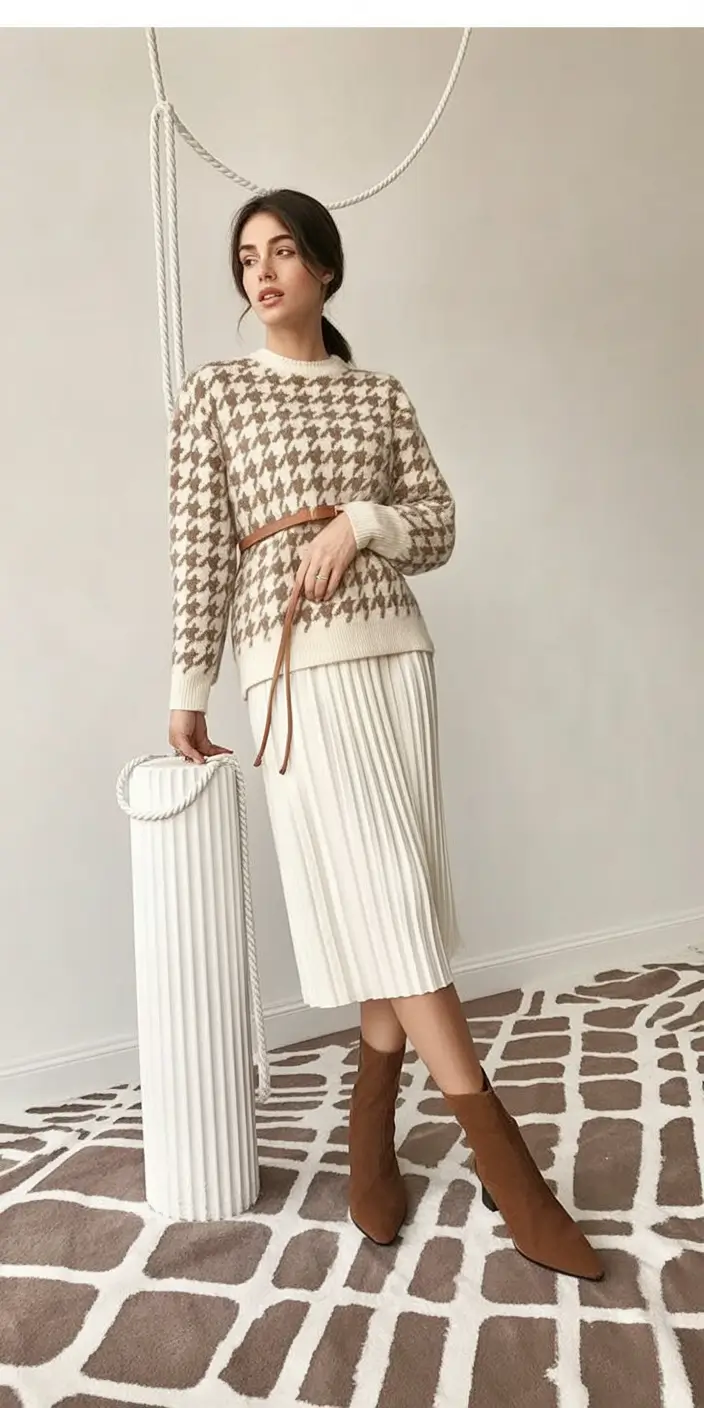 fall old money outfits ideas 2025 Houndstooth & Hazelnut