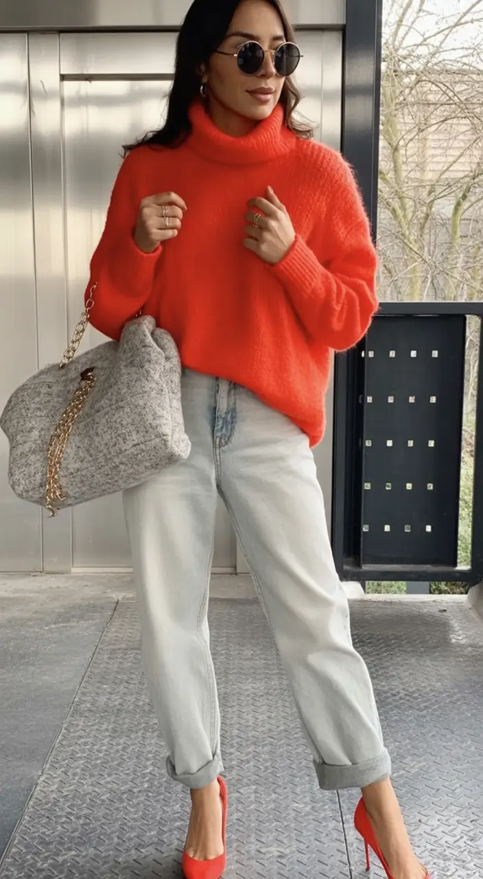 fall old money outfits ideas 2025 Fireside Red & Washed Denim