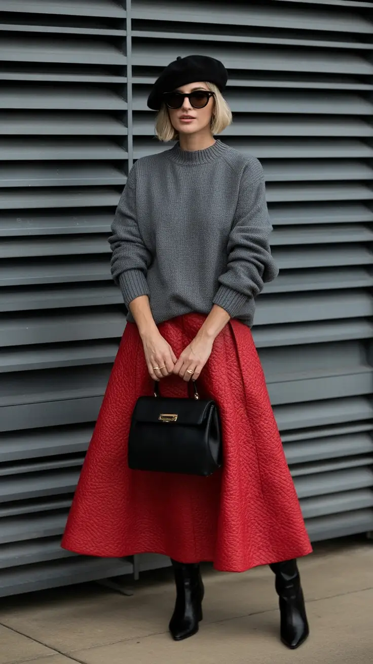 fall old money outfits ideas 2025 Parisian Chill with a Pop of Red
