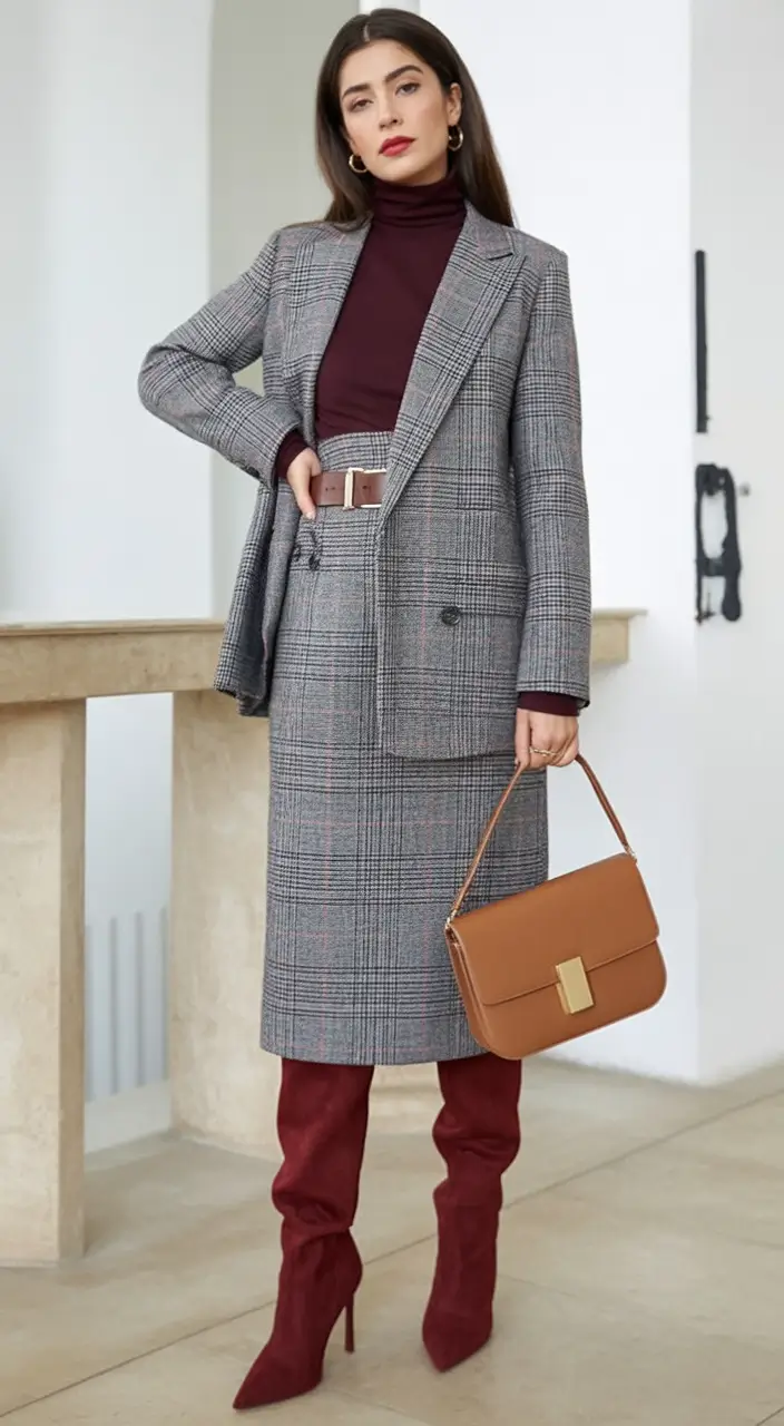 fall old money outfits ideas 2025 Crimson Layers and Glen Plaid Power