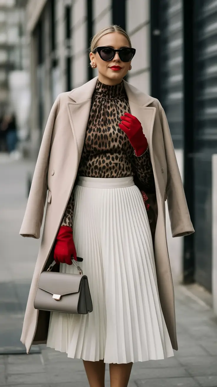 fall old money outfits ideas 2025 Monochrome Meets Leopard