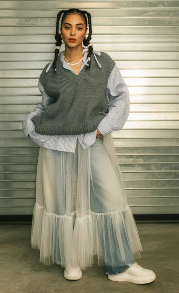 What to Wear This Fall: 2025 outfits Inspo for Women Tulle Over Denim The Unexpected Layer