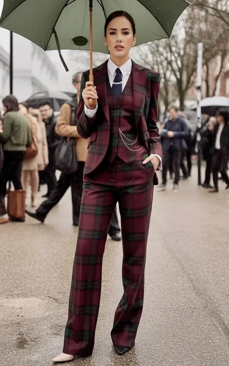 Fall outfits ideas for a fashionable 2025 lookbook Checks And Chains On A Rainy Day