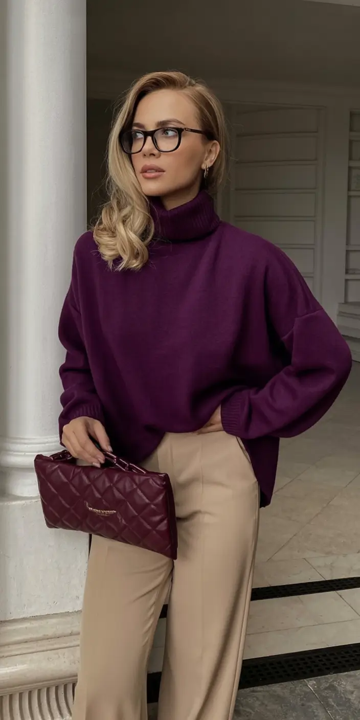 Fall outfits ideas for a fashionable 2025 lookbook Eggplant Layers For A Smart Cozy Look