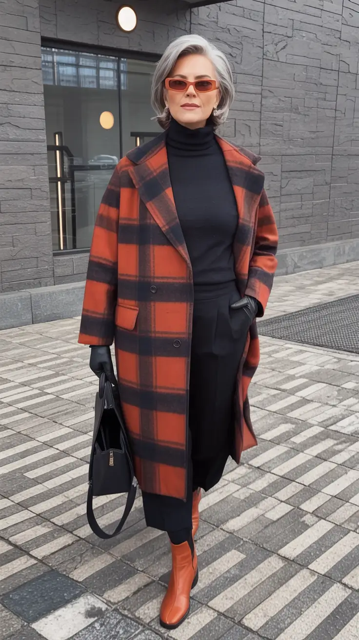 2025 fall outfits inspiration for women over 60 Bold Checks and Confident Steps