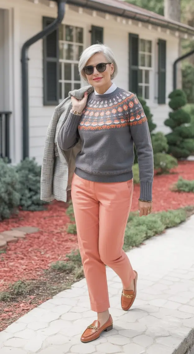 2025 fall outfits inspiration for women over 60 Chic in Burnt Coral