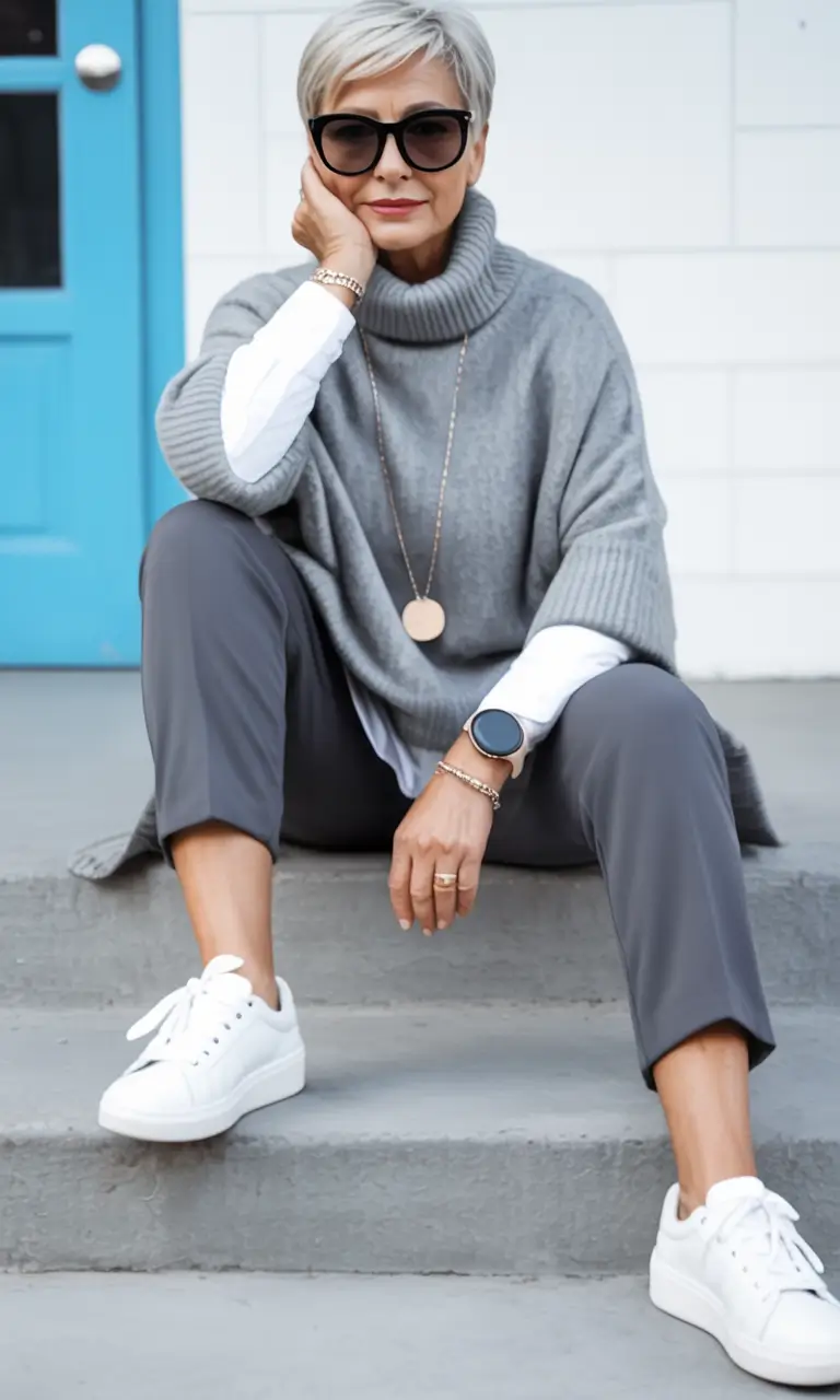 2025 fall outfits inspiration for women over 60 Effortless Street Style in Soft Grey