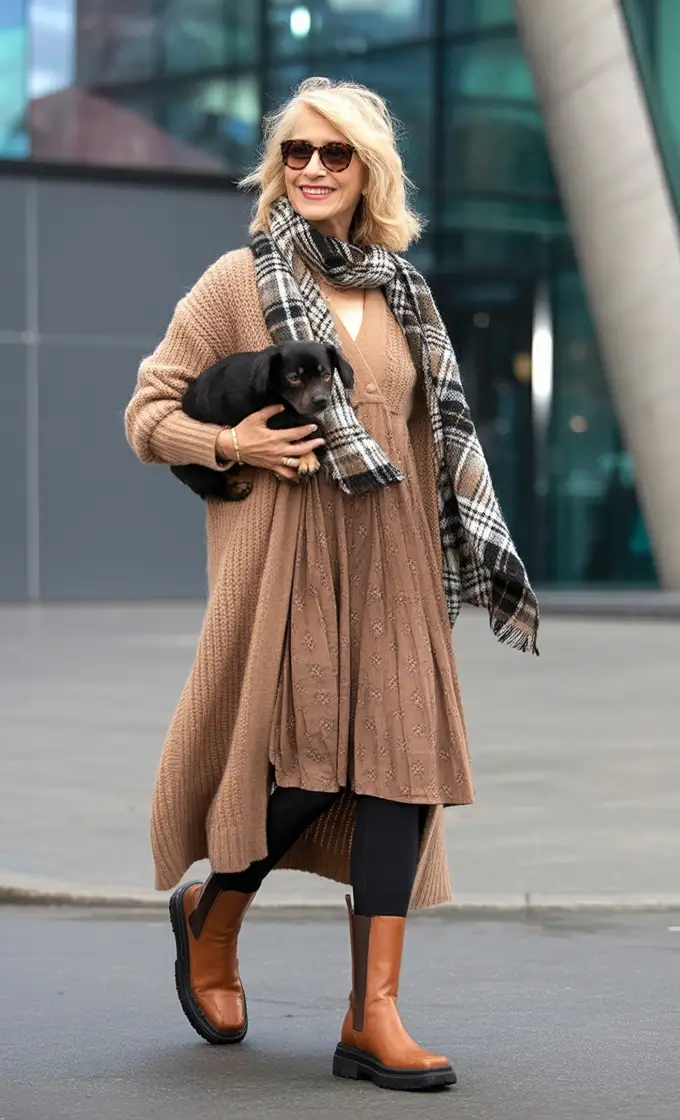 2025 fall outfits inspiration for women over 60 Cozy Browns with a Hint of Play
