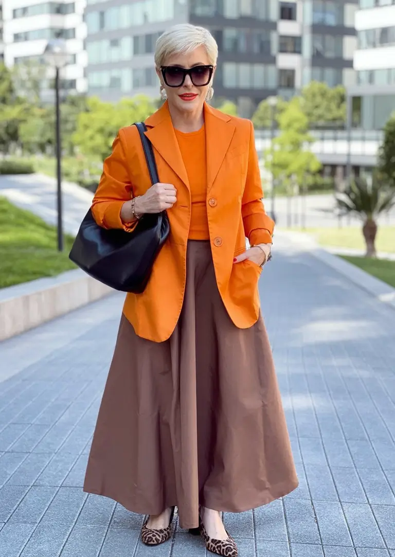 2025 fall outfits inspiration for women over 60 Orange Blaze A Bold Fall Contrast