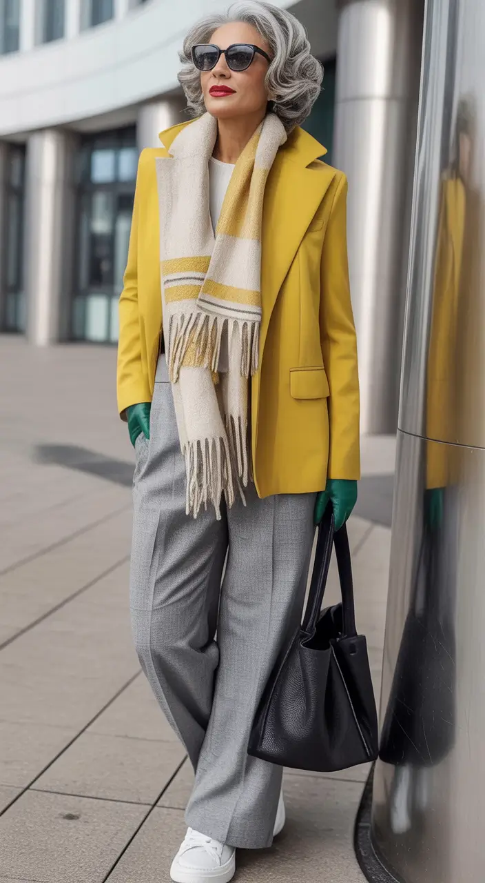 2025 fall outfits inspiration for women over 60 Yellow Power with a Classic Edge