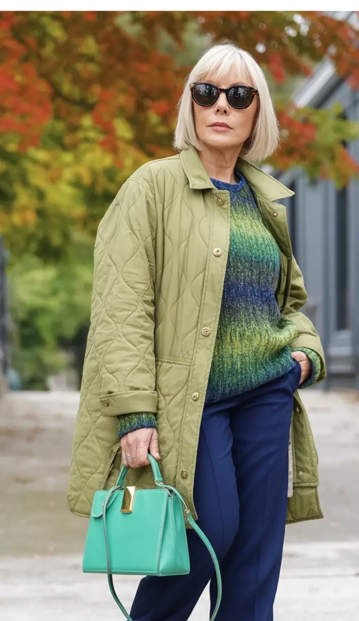 2025 fall outfits inspiration for women over 60 Quilted Calm with Blue-Green Tones
