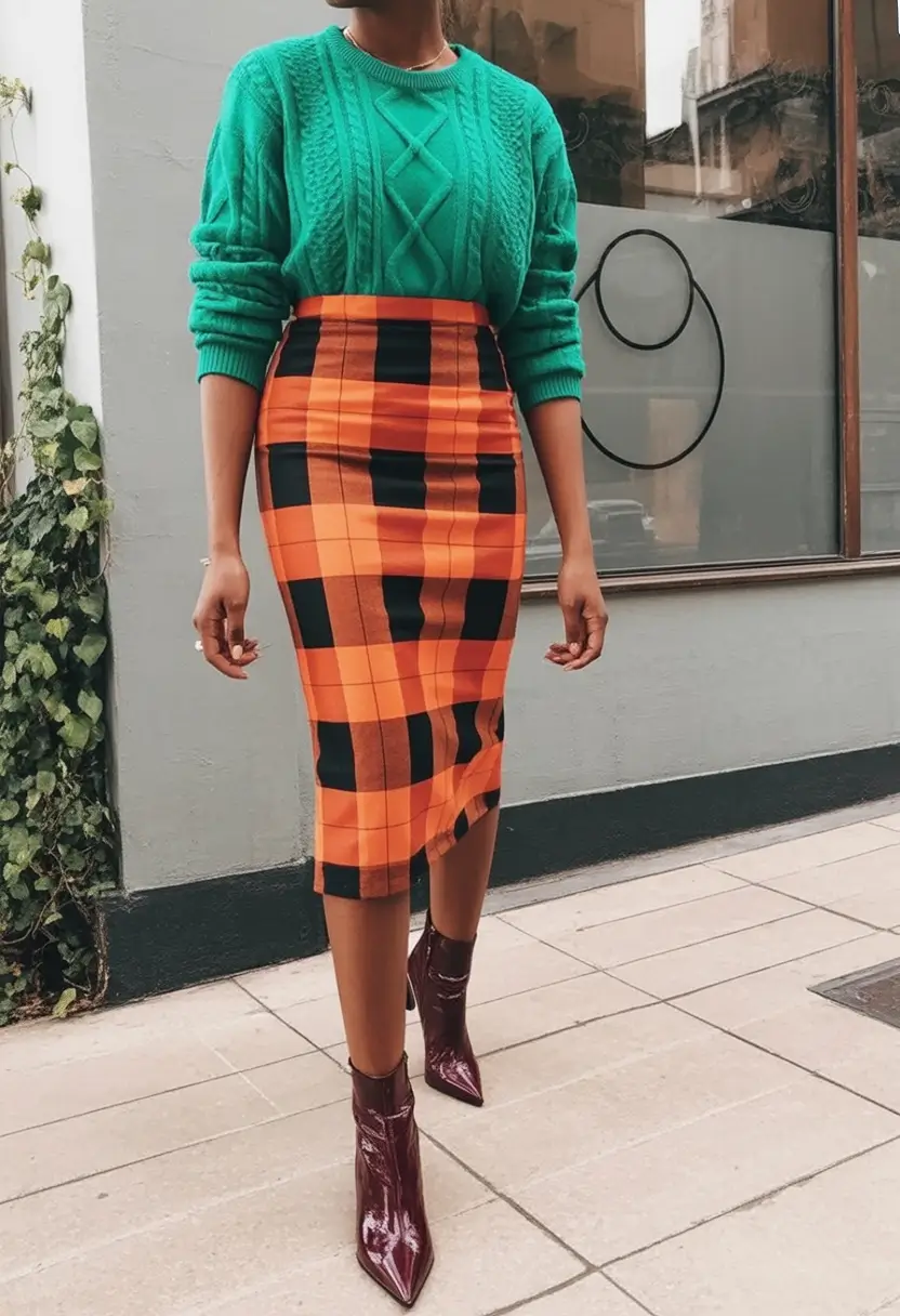 fall skirt outfits ideas 2025 Playful Color Clash Done Right