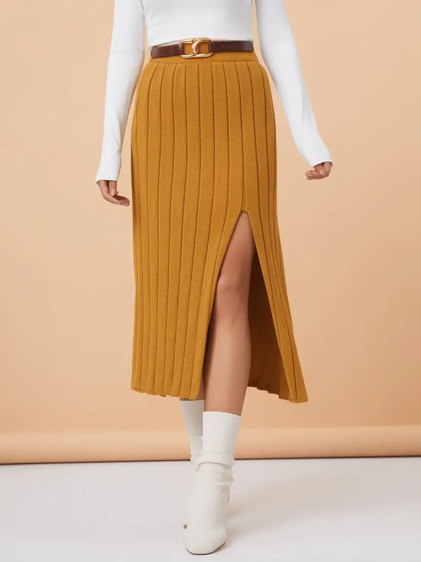 fall skirt outfits ideas 2025 Golden Girl Meets Knit Comfort