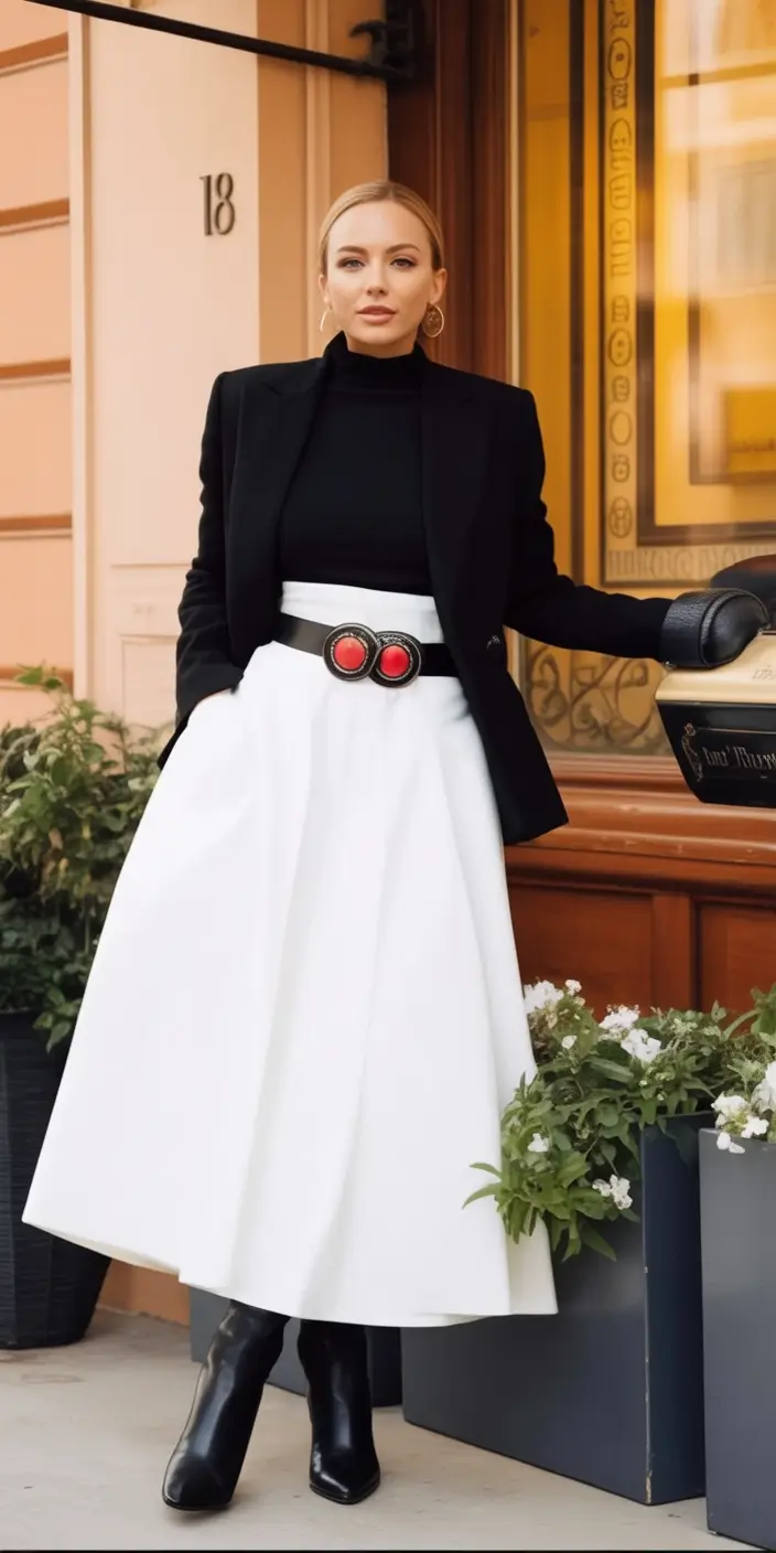 fall skirt outfits ideas 2025 Monochrome Drama with Sculpted Elegance