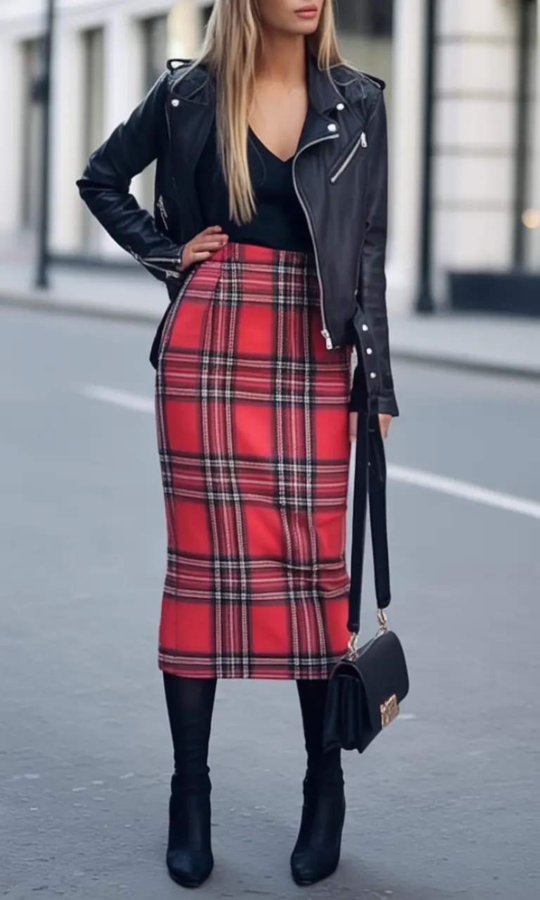 fall skirt outfits ideas 2025 Punk Plaid Meets City Chic