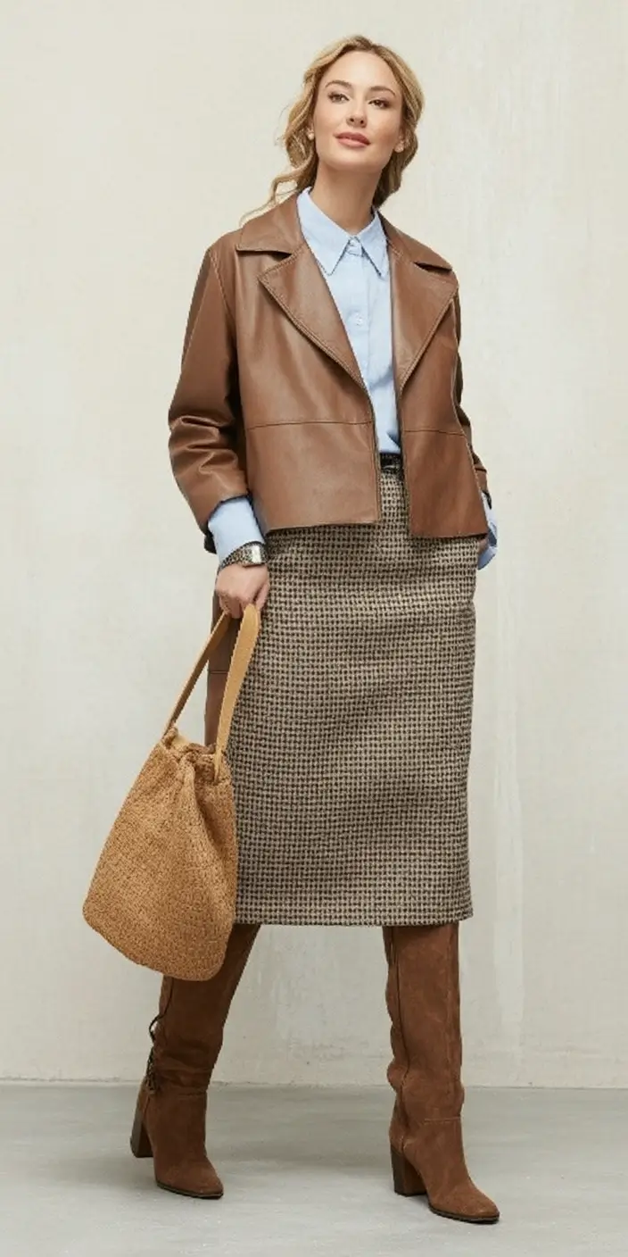 fall skirt outfits ideas 2025 Neutral Layers and Structured Ease