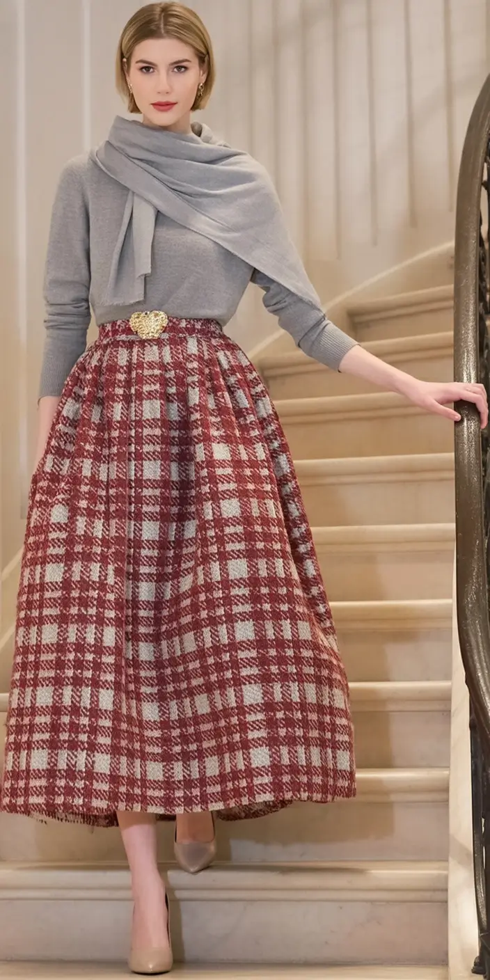 fall skirt outfits ideas 2025 Vintage Royal with a Modern Belt