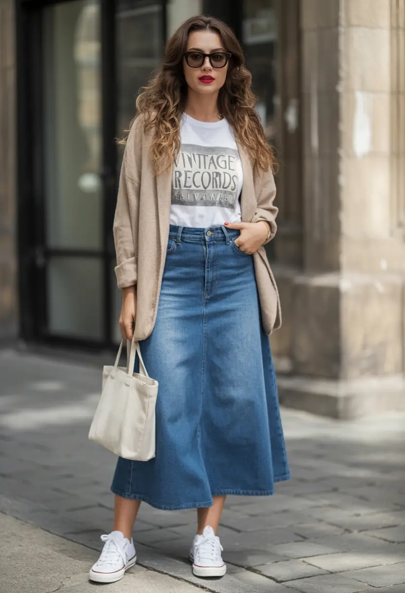fall skirt outfits ideas 2025 Everyday Cool with a Retro Nod