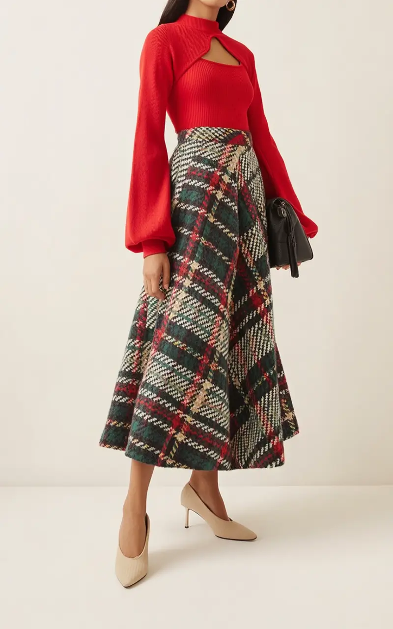 fall skirt outfits ideas 2025 Holiday Ready in Heritage Plaid
