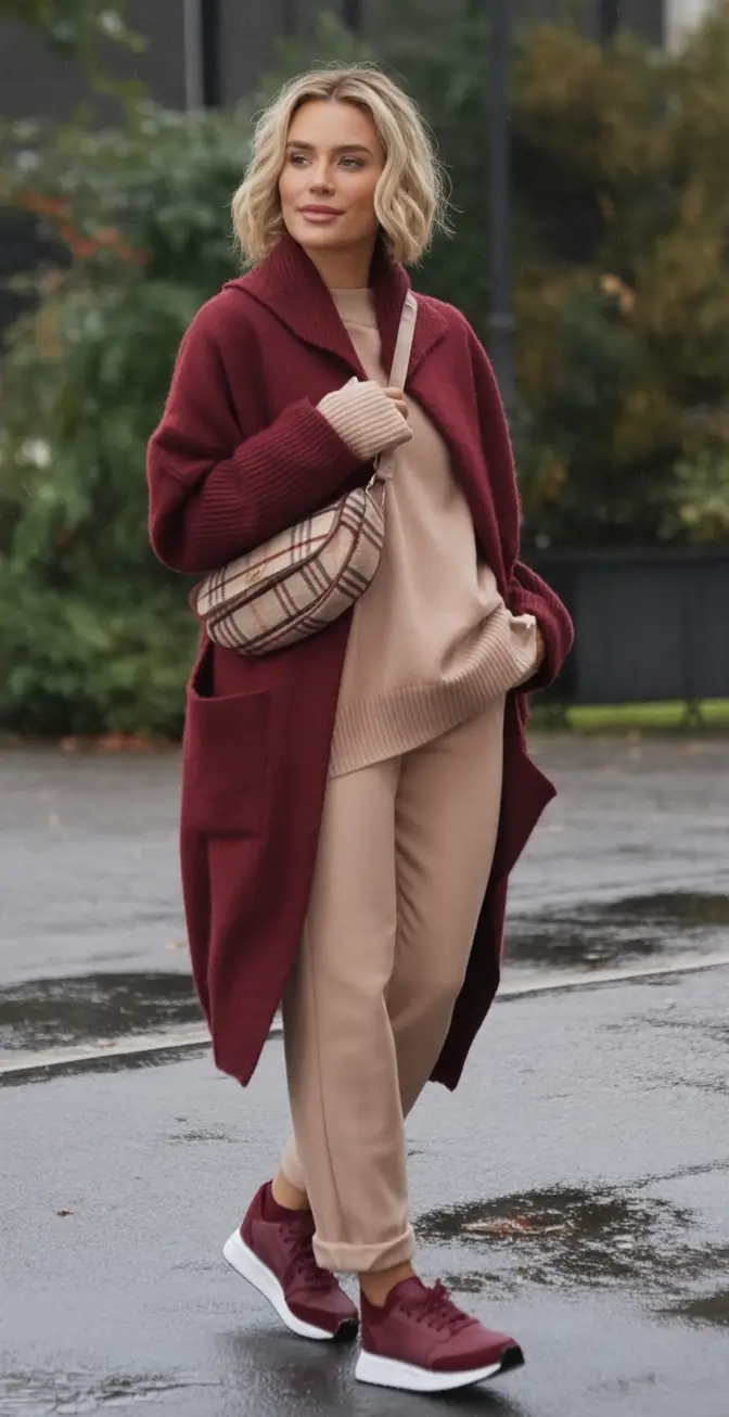 Fall transitional outfits to try in 2025 Burgundy Layers for Rainy Day Energy