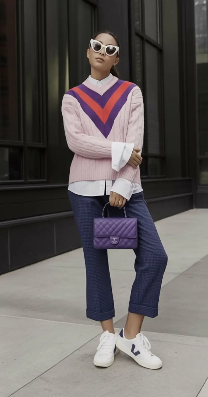Fall transitional outfits to try in 2025 Varsity Color Pop Goes Smart Casual