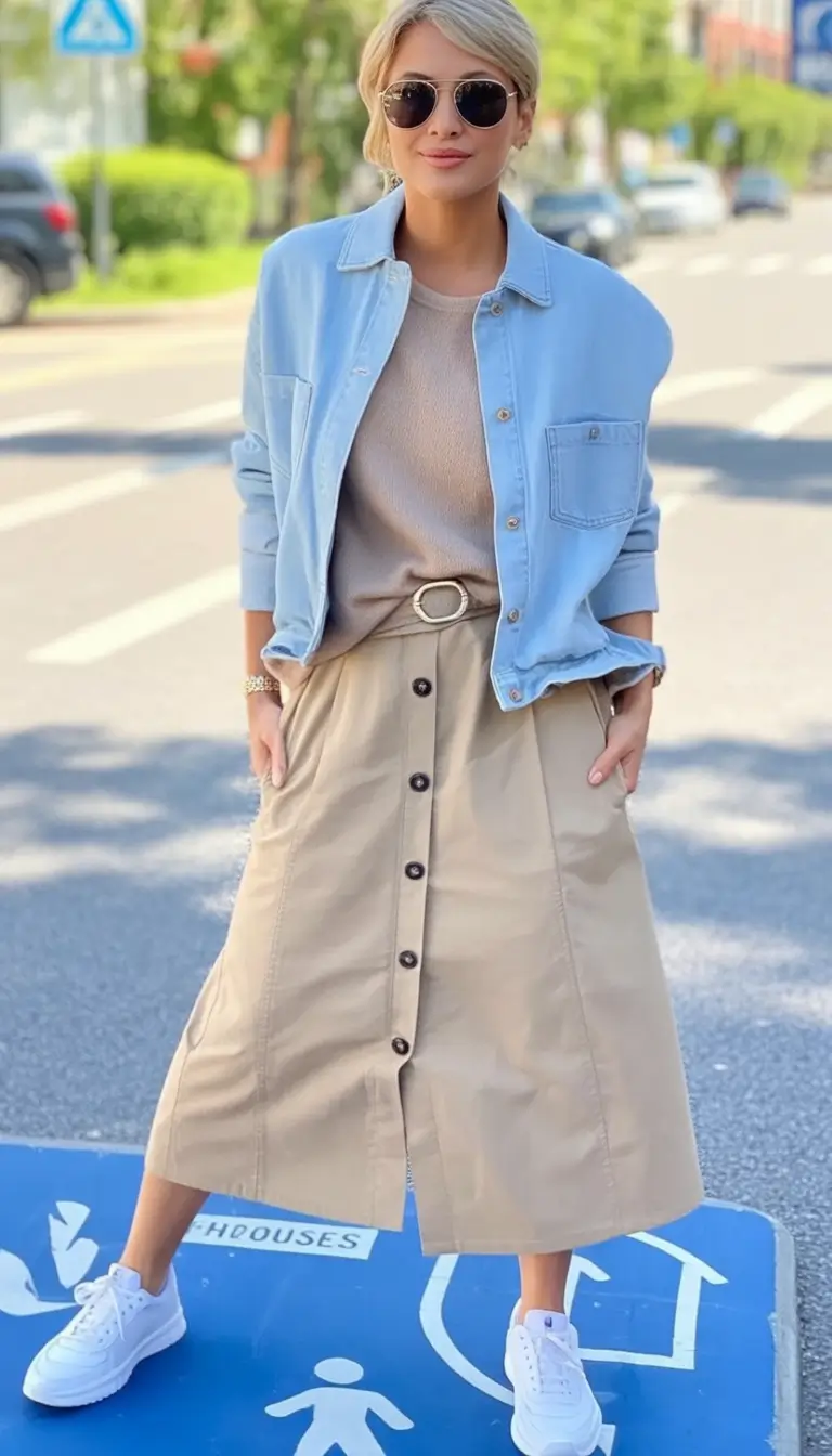 Fall transitional outfits to try in 2025 Denim Layers and Sandy Skirt Vibes