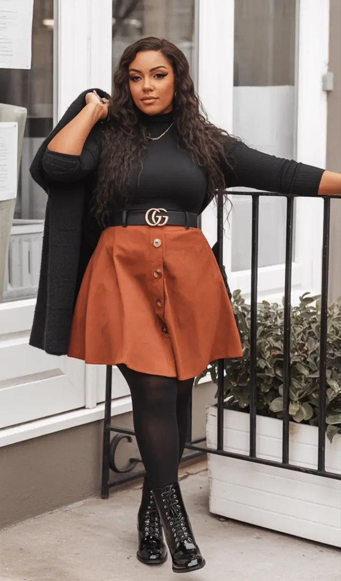 2025 Fashion Capsule Wardrobe for Plus Sizes Women Fall Chic in Rust and Black