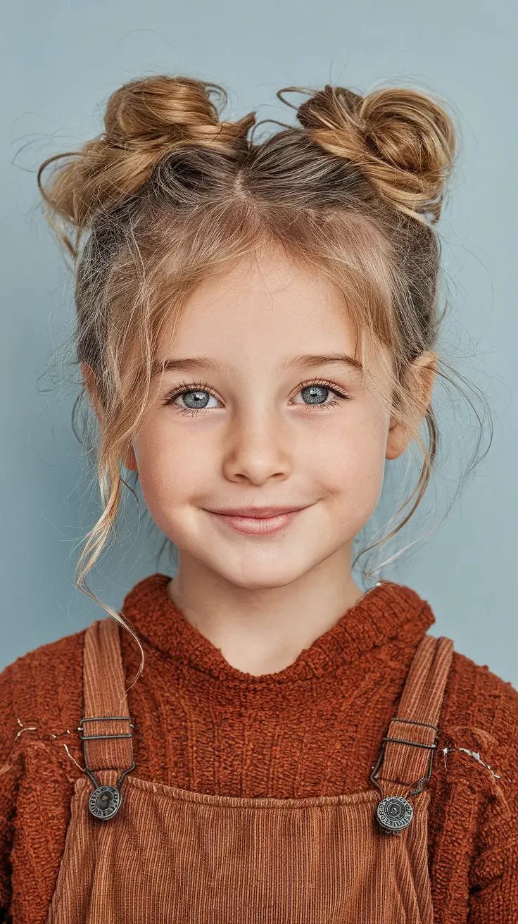 first day of school hairstyles ideas 2025 Double Bun Charm with Loose Curls