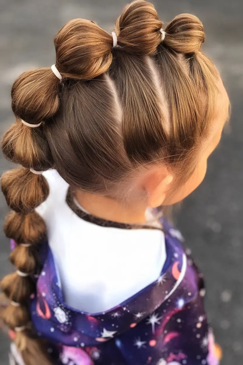 first day of school hairstyles ideas 2025 Bow-Topped Bubble Segments