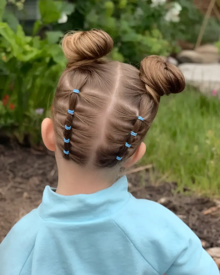 first day of school hairstyles ideas 2025 Playful Space Buns with Bubble Braids
