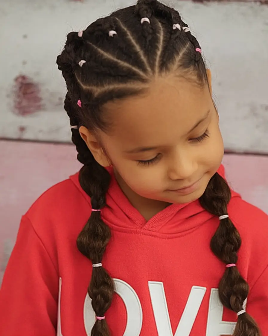 first day of school hairstyles ideas 2025 Chunky Feed-In Braids with Puffs