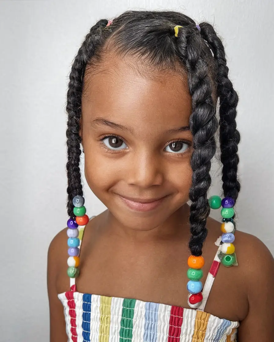 first day of school hairstyles ideas 2025 Chunky Twist Braids with Color Beads