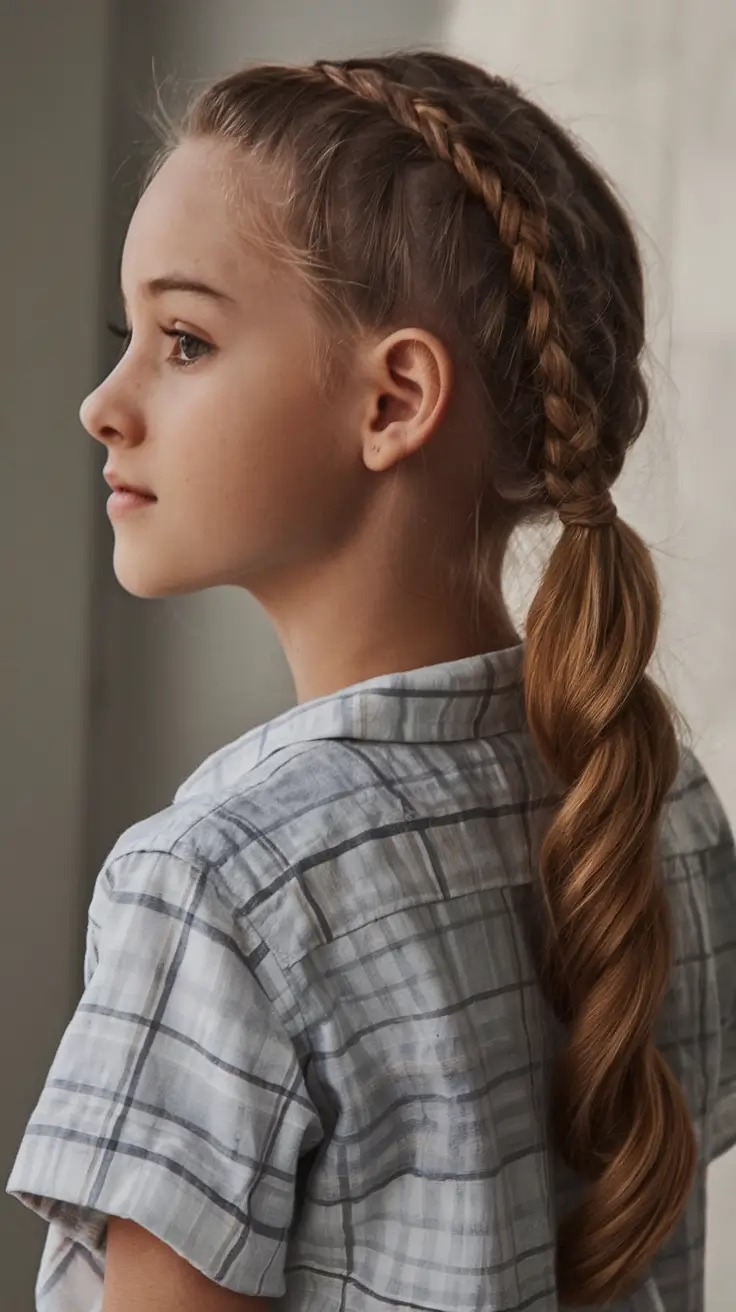 first day of school hairstyles ideas 2025 Side Crown Braid into Low Bubble Ponytail