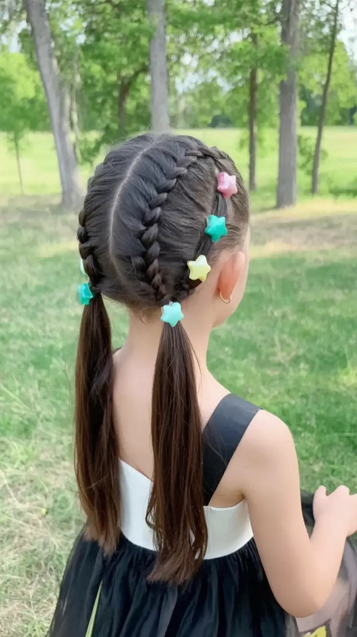 first day of school hairstyles ideas 2025 Starry Braided Pigtails with Loose Ends