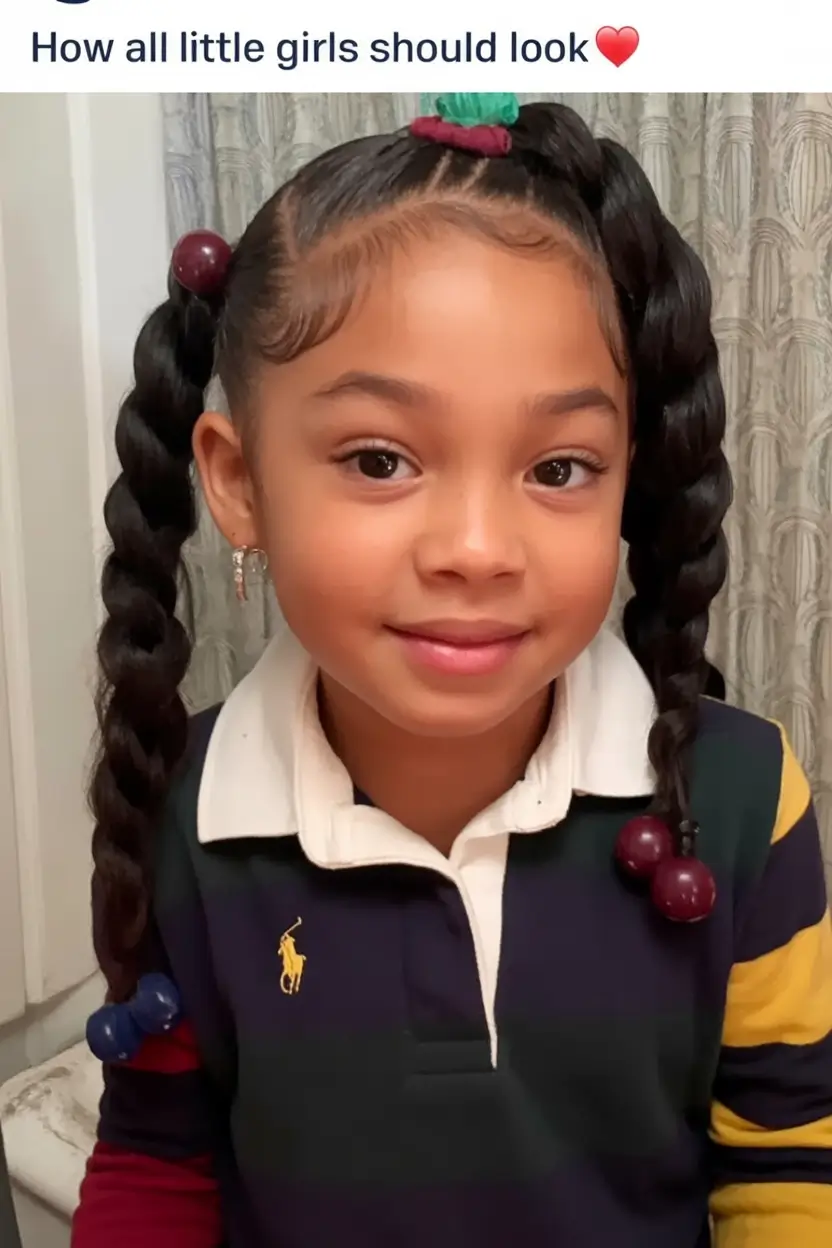 first day of school hairstyles ideas 2025 Cherry Ball Braids with Edge Curls