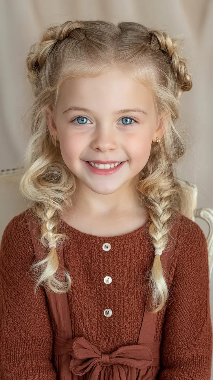 first day of school hairstyles ideas 2025 Twisted Top Crown with Loose Braids