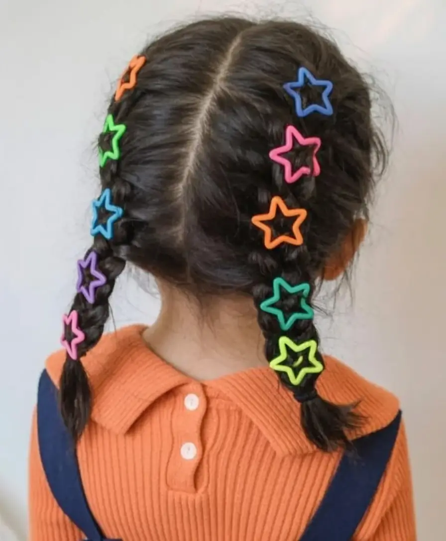 first day of school hairstyles ideas 2025 Star Clips on Braided Tails