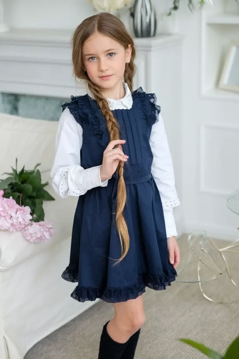 first day of school outfits ideas 2025 Ruffled Navy With Vintage Flair