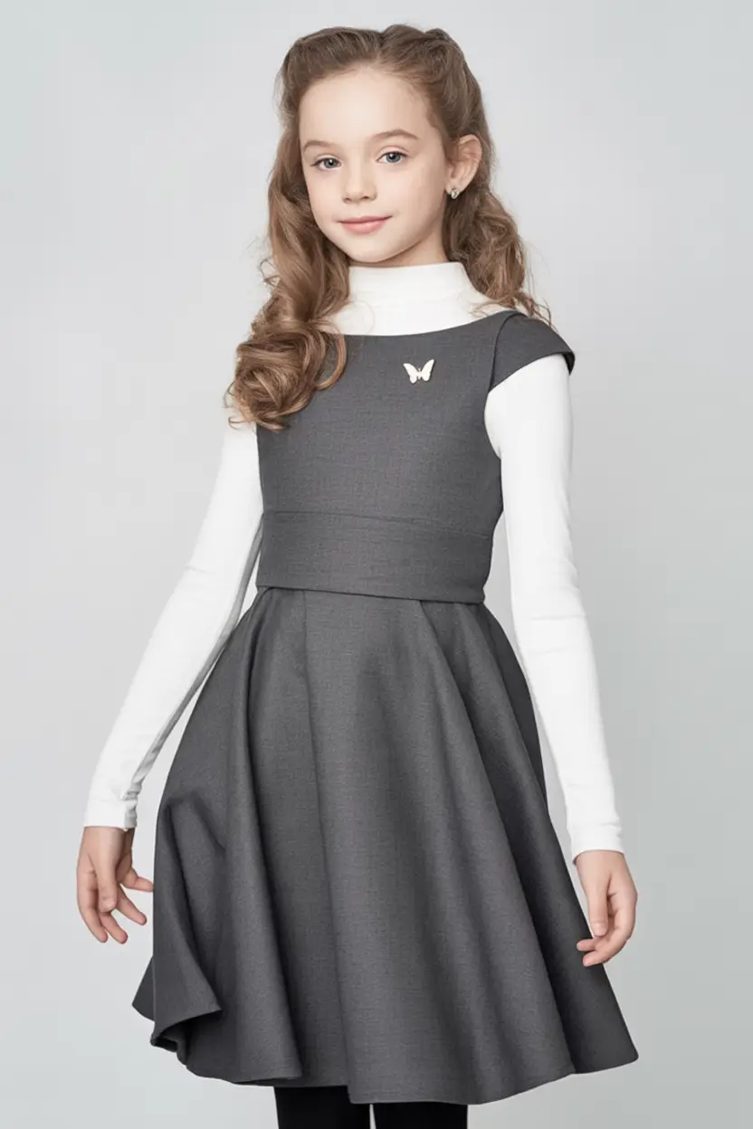 first day of school outfits ideas 2025 Gray Dress and Butterfly Detail