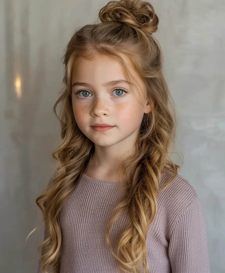 Fresh & Easy Hairstyles for the First Day of School 2025 Half-Up Twist with Golden Curls