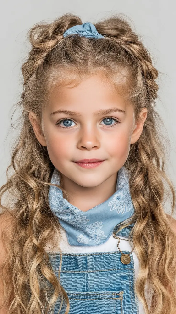 Fresh & Easy Hairstyles for the First Day of School 2025 Twist Crown with Blue Scrunchie