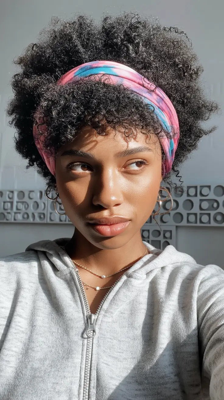 Fresh & Easy Hairstyles for the First Day of School 2025 Fluffy Fro with Tie-Dye Headband