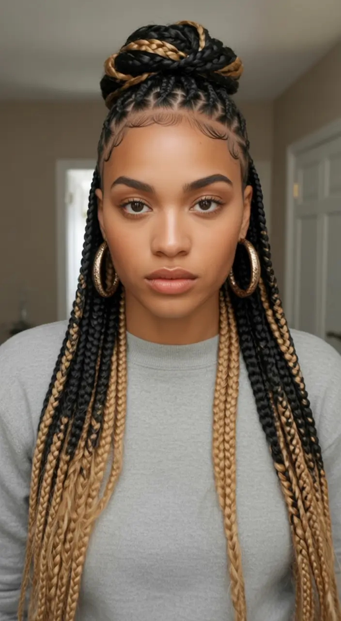 Fresh & Easy Hairstyles for the First Day of School 2025 Golden-Tipped Top Knot Braids