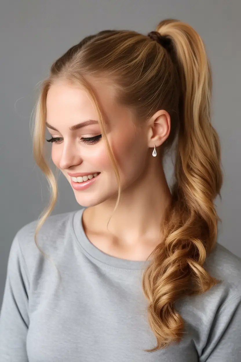 Fresh & Easy Hairstyles for the First Day of School 2025 Curled High Ponytail with Face Framing