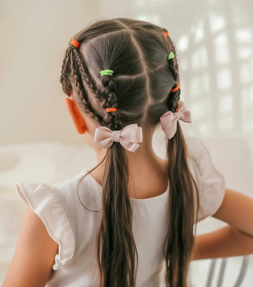 Fresh & Easy Hairstyles for the First Day of School 2025 Rainbow Rubber Bands and Twisty Precision