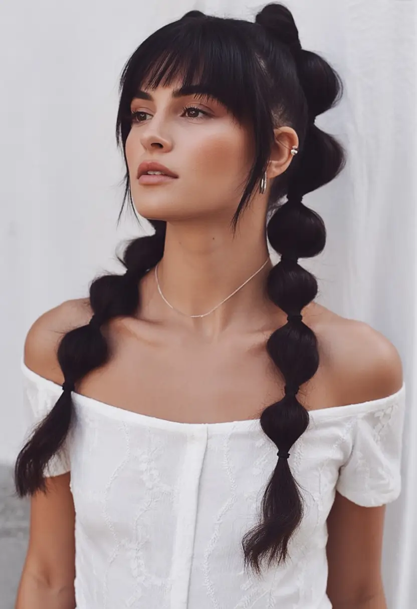 Fresh & Easy Hairstyles for the First Day of School 2025 Bubble Braids with Bangs