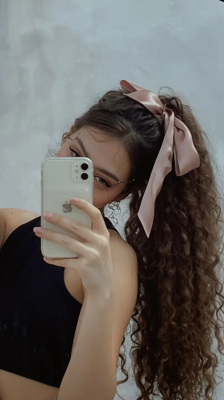 Fresh & Easy Hairstyles for the First Day of School 2025 Satin Bow Meets Curly Ponytail
