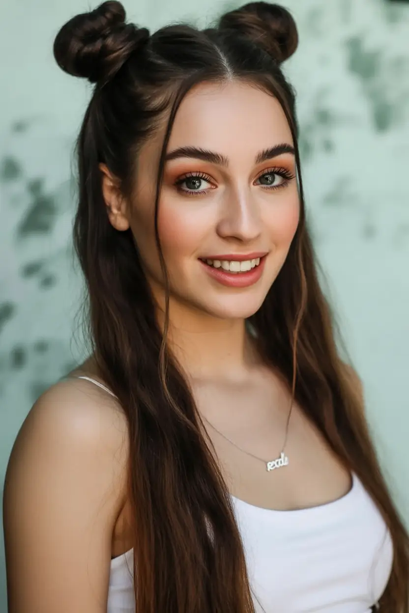 Fresh Hairstyles for July 2025 Playful Space Buns with a Sleek Twist