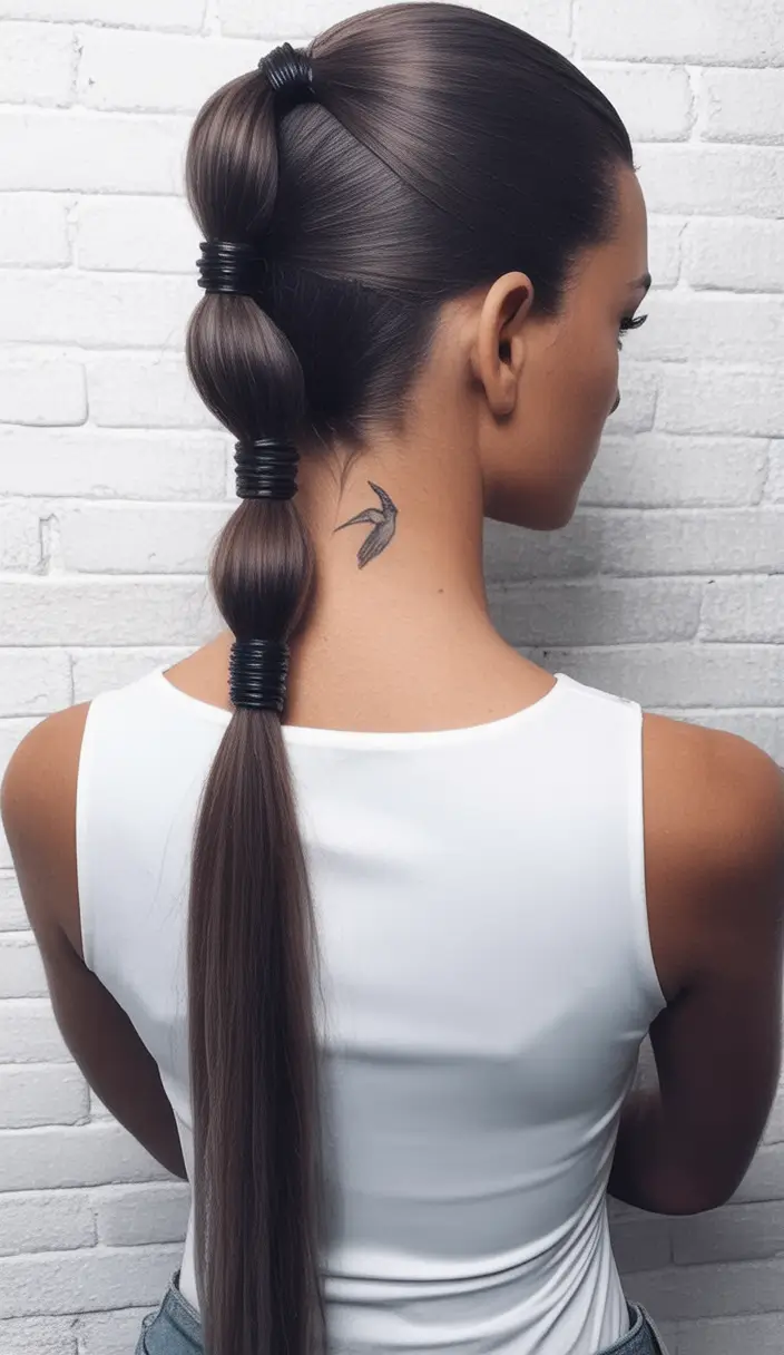 Fresh Hairstyles for July 2025 Minimalist Bubble Braid Sleek Ponytail