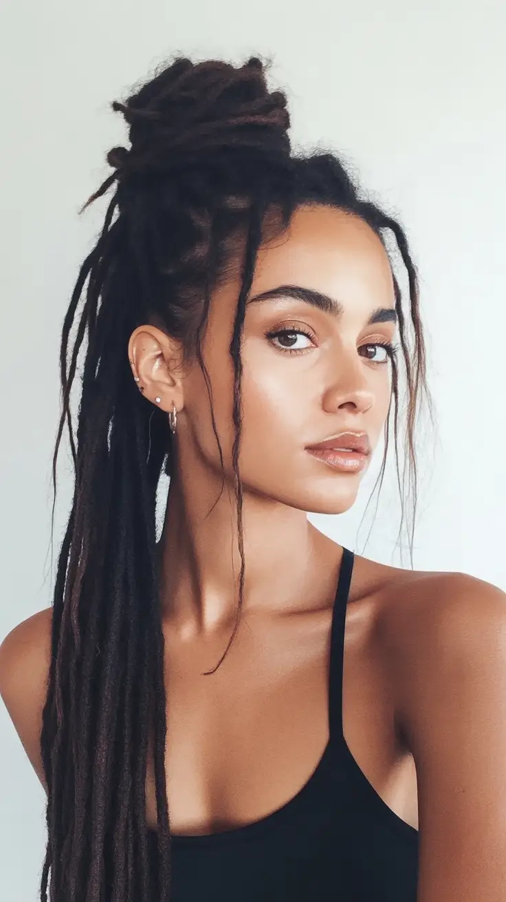 Fresh Hairstyles for July 2025 Half-Up Dreadlock Bun for Bold Summer Vibes